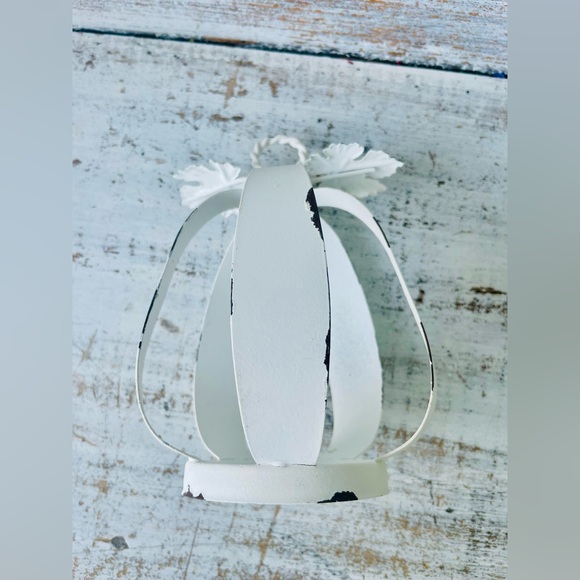 *White Distressed Metal Pumpkin Tealight Lantern - Picture 11 of 13
